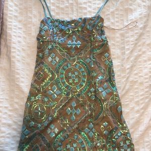 FREE PEOPLE TURQUOISE SILVER SPARKLY DRESS